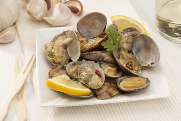 Spanish Cuisine. Clams fisherman's style.
