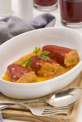 Spanish cuisine. Sweet peppers stuffed with salt cod.
