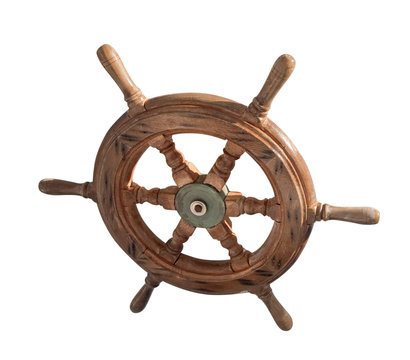 ship wheel over white
