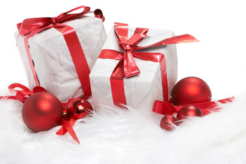 Christmas gift with tapes, new year ornaments