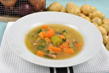 delicious vegetable soup and potatoes