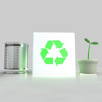 A plant growing from a recycled can