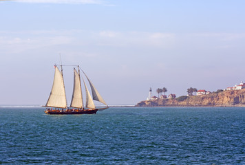 Schooner sails past Point Loma near San Diego, California
