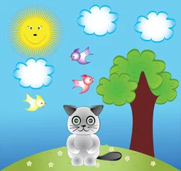 Photo sur Plexiglas Chats chat et oiseaux
