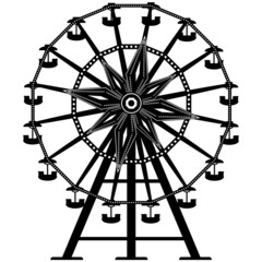 Amusement park ride ferris wheel in vector silhouette