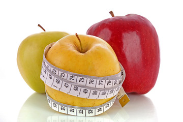Red, green and yellow apples measured the meter
