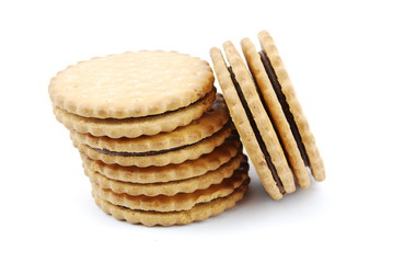 Chocolate cookies stack on white