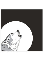 Wolf and moon. Vector