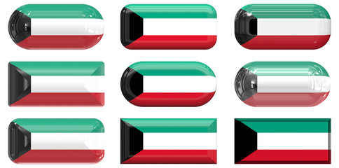 nine glass buttons of the Flag of Kuwait