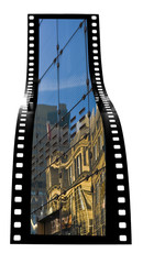 Naklejka premium manchester sky line odbicie w nowoczesnym szklanym pasku buldingfilm