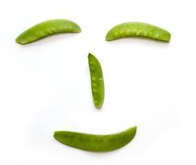 Snap Peas smile face isolated on White