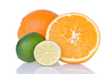 orange and lime isolated on white