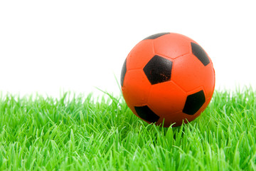 Orange soccer ball on grass