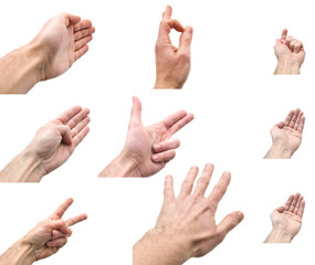 collage of hands on white background