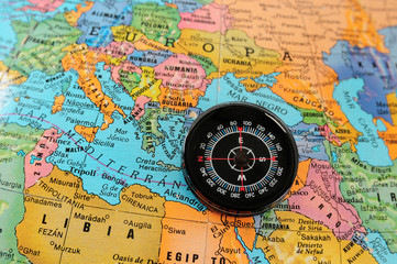 Compass on map. Travel concept