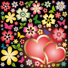 Love card Two hearts and flowers. vector