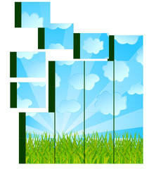 Grass and sky image on cubes. Vector illustration