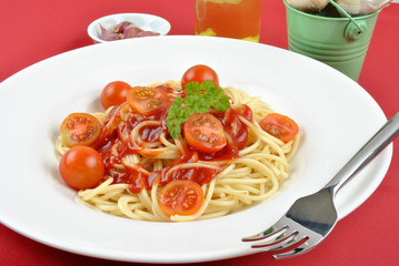 home made spaghetti with organic baby tomatoes