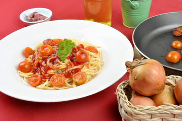 home made spaghetti with organic baby tomatoes
