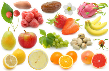 Set of fresh fruits over white background