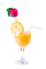 A cocktail with an lemon on a white background