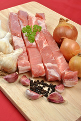 boneless streaky slices on a timber board