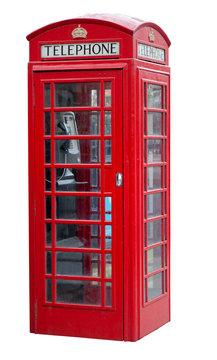 Red telephone booth in London isolated on white
