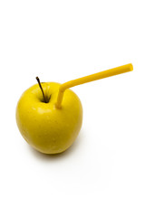 Yellow Apple with Straw