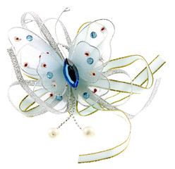 ruban papillon bleu décoration fond blanc