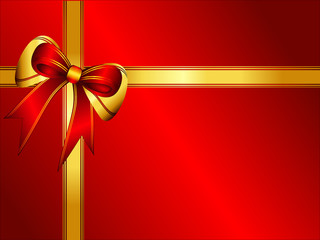 Bright shiny gold red gift bow isolated white background vector
