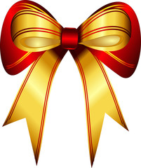 Bright shiny gold red gift bow isolated white background vector