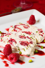 Semifreddo with raspberry and pistachios
