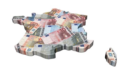 France map 3d render with euros illustration