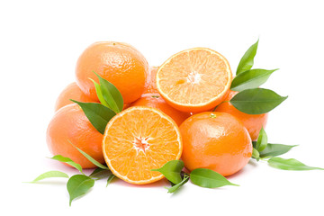 fresh tangerines on white background