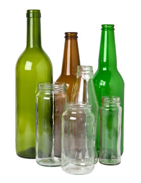 Glass bottles prepared for recycling