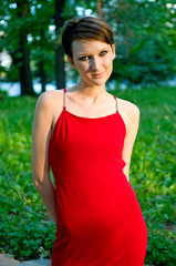Fototapeta premium girl in red dress