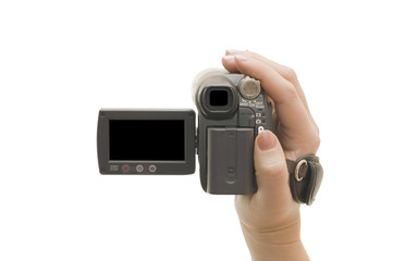 Videocamera in a female hand