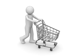 Man with shopping cart (3d isolated characters series)