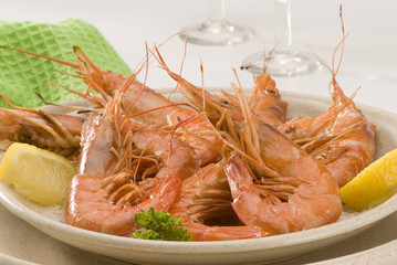 Spanish cuisine. Grilled shrimps.