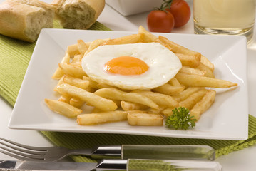 Spanish cuisine. Fried eggs with potatoes.