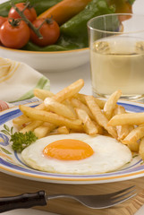 Spanish cuisine. Fried eggs with potatoes.