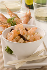 Spanish cuisine. Shrimps in garlic sauce.