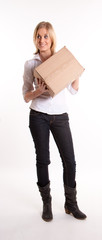 Young woman holding a box