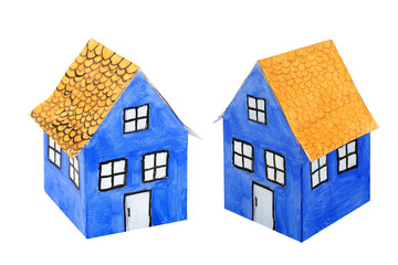 Blue paper house isolated on white