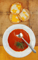 Tomato Soup with Crackers and Cheese