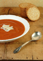Tomato Soup on Wooden Table