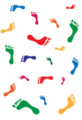 various colored foot step prints