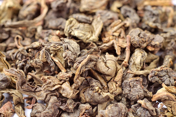 Chinese tea leaves close up or macro