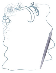 vector pen draw grey vector picture with rose