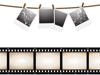 empty polaroid picture and camera film